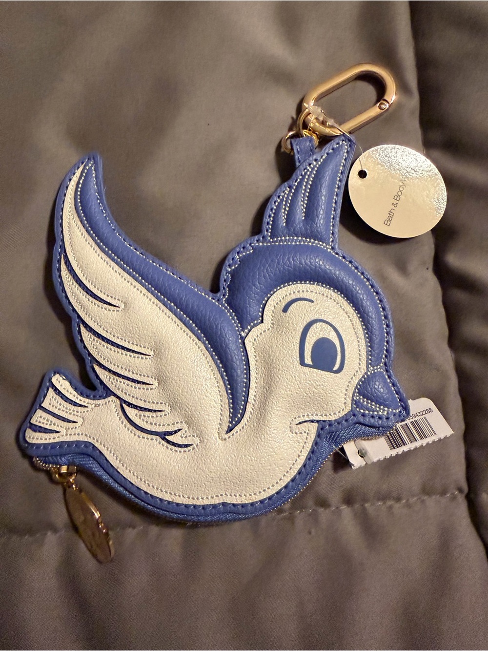 Bath & Body Works Blue and White Snow White Bird Keychain Wallet